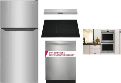 5 Piece Package Includes Refrigerator, Cooktop, Wall Oven, Hood And Dishwasher