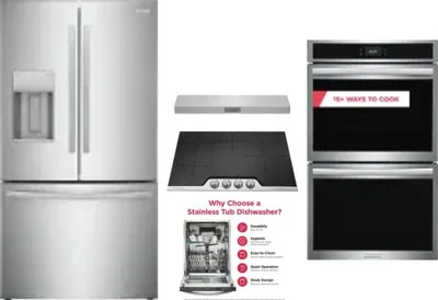 5 Piece Package Includes Refrigerator, Cooktop, Wall Oven, Hood And Dishwasher