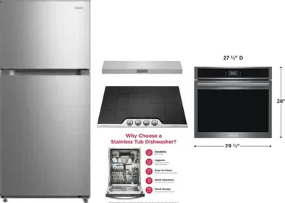 5 Piece Package Includes Refrigerator, Cooktop, Wall Oven, Hood And Dishwasher