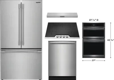 5 Piece Package Includes Refrigerator, Cooktop, Wall Oven, Hood And Dishwasher