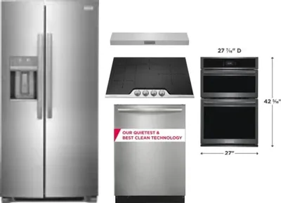 5 Piece Package Includes Refrigerator, Cooktop, Wall Oven, Hood And Dishwasher