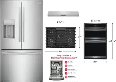 5 Piece Package Includes Refrigerator, Cooktop, Wall Oven, Hood And Dishwasher