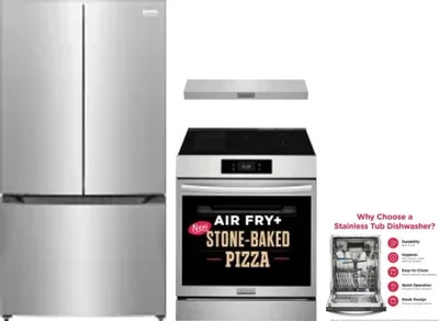 4 Piece Package Includes Refrigerator, Range, Hood And Dishwasher