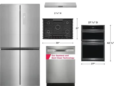 5 Piece Package Includes Refrigerator, Cooktop, Wall Oven, Hood And Dishwasher