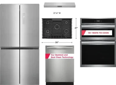 5 Piece Package Includes Refrigerator, Cooktop, Wall Oven, Hood And Dishwasher
