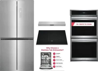5 Piece Package Includes Refrigerator, Cooktop, Wall Oven, Hood And Dishwasher