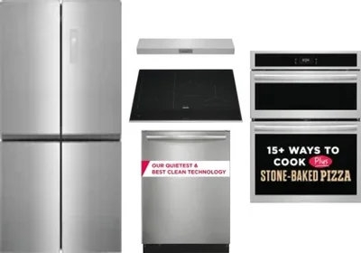 5 Piece Package Includes Refrigerator, Cooktop, Wall Oven, Hood And Dishwasher