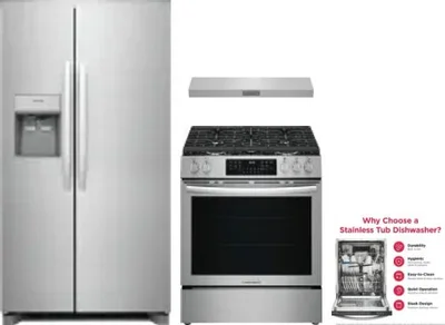 4 Piece Package Includes Refrigerator, Range, Hood And Dishwasher