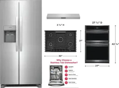 5 Piece Package Includes Refrigerator, Cooktop, Wall Oven, Hood And Dishwasher