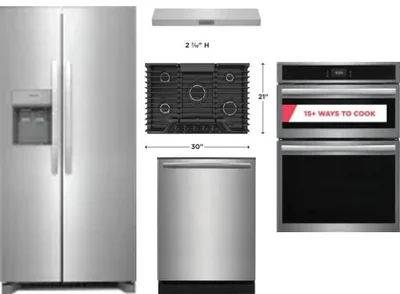 5 Piece Package Includes Refrigerator, Cooktop, Wall Oven, Hood And Dishwasher