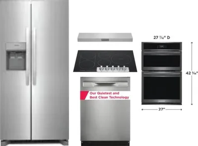 5 Piece Package Includes Refrigerator, Cooktop, Wall Oven, Hood And Dishwasher