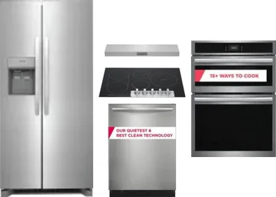 5 Piece Package Includes Refrigerator, Cooktop, Wall Oven, Hood And Dishwasher