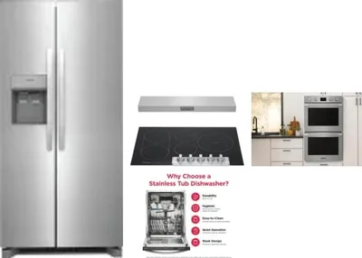 5 Piece Package Includes Refrigerator, Cooktop, Wall Oven, Hood And Dishwasher