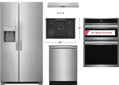 5 Piece Package Includes Refrigerator, Cooktop, Wall Oven, Hood And Dishwasher