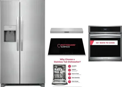 5 Piece Package Includes Refrigerator, Cooktop, Wall Oven, Hood And Dishwasher