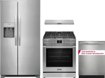4 Piece Package Includes Refrigerator, Range, Hood And Dishwasher