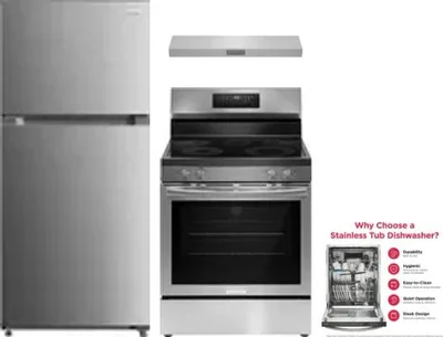 4 Piece Package Includes Refrigerator, Range, Hood And Dishwasher