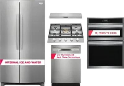 5 Piece Package Includes Refrigerator, Cooktop, Wall Oven, Hood And Dishwasher
