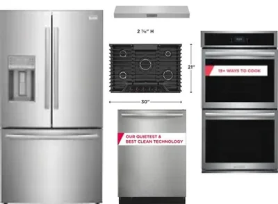 5 Piece Package Includes Refrigerator, Cooktop, Wall Oven, Hood And Dishwasher