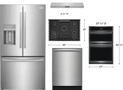 5 Piece Package Includes Refrigerator, Cooktop, Wall Oven, Hood And Dishwasher