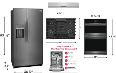 5 Piece Package Includes Refrigerator, Cooktop, Wall Oven, Hood And Dishwasher