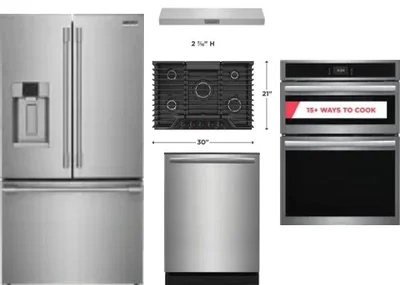 5 Piece Package Includes Refrigerator, Cooktop, Wall Oven, Hood And Dishwasher