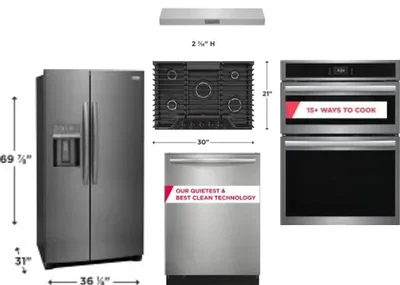 5 Piece Package Includes Refrigerator, Cooktop, Wall Oven, Hood And Dishwasher