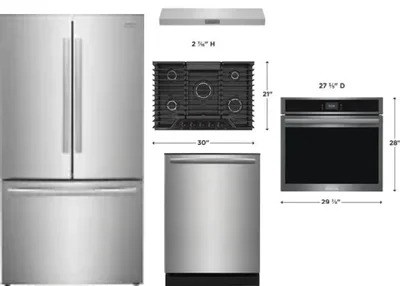 5 Piece Package Includes Refrigerator, Cooktop, Wall Oven, Hood And Dishwasher