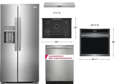 5 Piece Package Includes Refrigerator, Cooktop, Wall Oven, Hood And Dishwasher