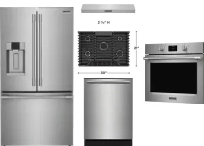 5 Piece Package Includes Refrigerator, Cooktop, Wall Oven, Hood And Dishwasher