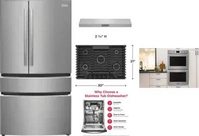 5 Piece Package Includes Refrigerator, Cooktop, Wall Oven, Hood And Dishwasher