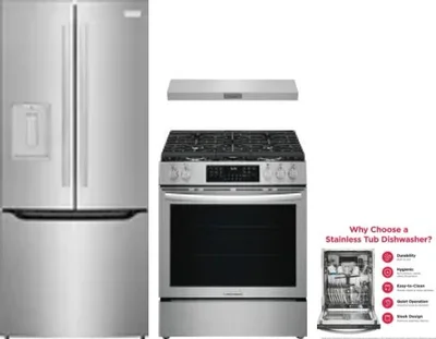 4 Piece Package Includes Refrigerator, Range, Hood And Dishwasher