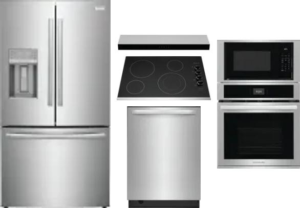 5 Piece Package Includes Refrigerator, Cooktop, Wall Oven, Hood And Dishwasher