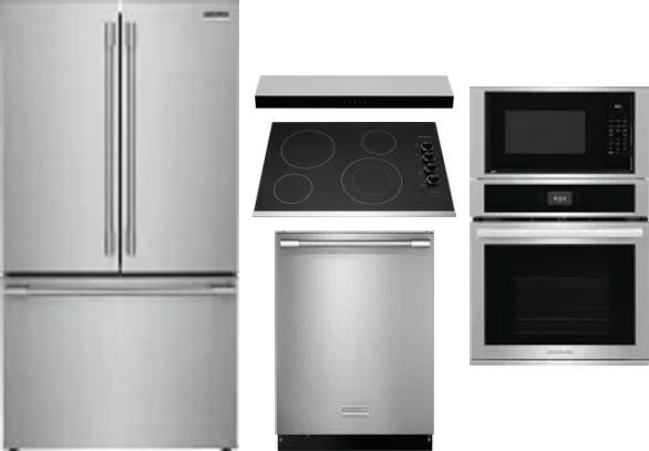 5 Piece Package Includes Refrigerator, Cooktop, Wall Oven, Hood And Dishwasher