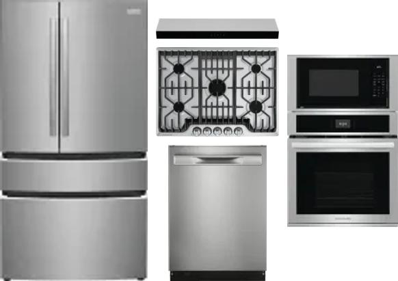 5 Piece Package Includes Refrigerator, Cooktop, Wall Oven, Hood And Dishwasher