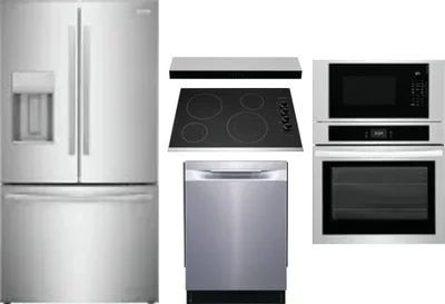 5 Piece Package Includes Refrigerator, Cooktop, Wall Oven, Hood And Dishwasher