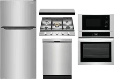 5 Piece Package Includes Refrigerator, Cooktop, Wall Oven, Hood And Dishwasher
