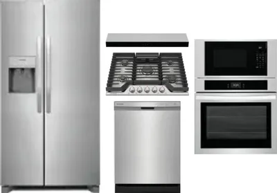 5 Piece Package Includes Refrigerator, Cooktop, Wall Oven, Hood And Dishwasher
