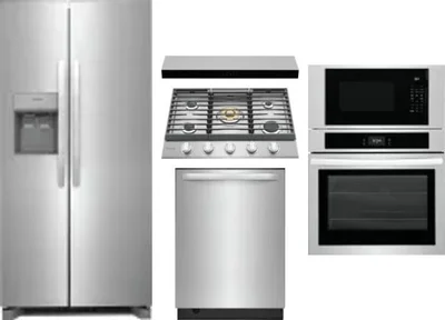 5 Piece Package Includes Refrigerator, Cooktop, Wall Oven, Hood And Dishwasher