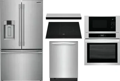 5 Piece Package Includes Refrigerator, Cooktop, Wall Oven, Hood And Dishwasher