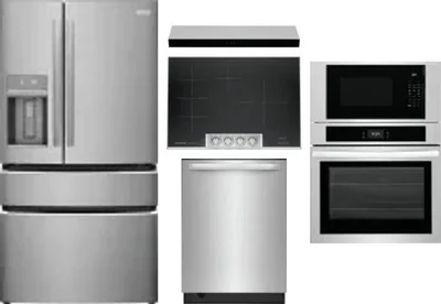 5 Piece Package Includes Refrigerator, Cooktop, Wall Oven, Hood And Dishwasher