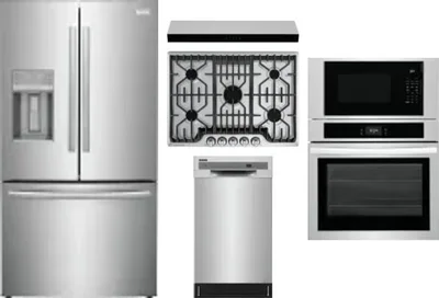 5 Piece Package Includes Refrigerator, Cooktop, Wall Oven, Hood And Dishwasher