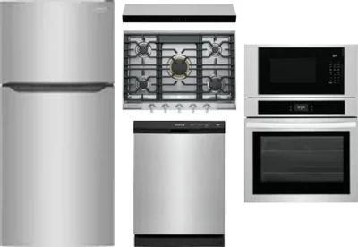 5 Piece Package Includes Refrigerator, Cooktop, Wall Oven, Hood And Dishwasher