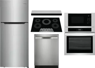 5 Piece Package Includes Refrigerator, Cooktop, Wall Oven, Hood And Dishwasher