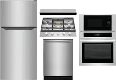 5 Piece Package Includes Refrigerator, Cooktop, Wall Oven, Hood And Dishwasher