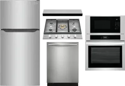 5 Piece Package Includes Refrigerator, Cooktop, Wall Oven, Hood And Dishwasher