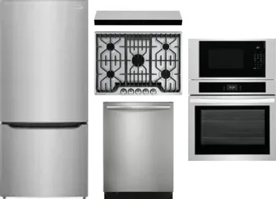 5 Piece Package Includes Refrigerator, Cooktop, Wall Oven, Hood And Dishwasher