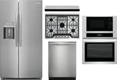 5 Piece Package Includes Refrigerator, Cooktop, Wall Oven, Hood And Dishwasher