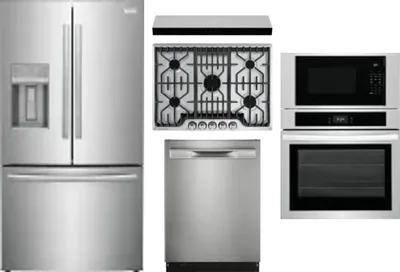 5 Piece Package Includes Refrigerator, Cooktop, Wall Oven, Hood And Dishwasher