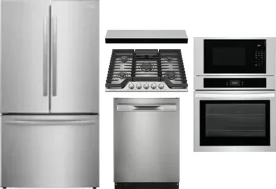 5 Piece Package Includes Refrigerator, Cooktop, Wall Oven, Hood And Dishwasher